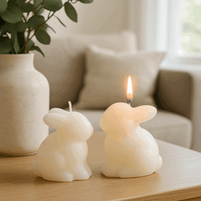 bunny candle setting Bunny candle for display.