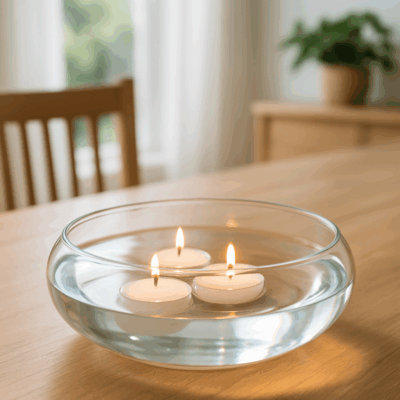 floating candles setting Floating candle glowing on water surface for weddings and pool parties