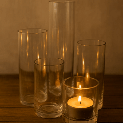 glass holder cylinder setting Glass candle holders for elegant displays.