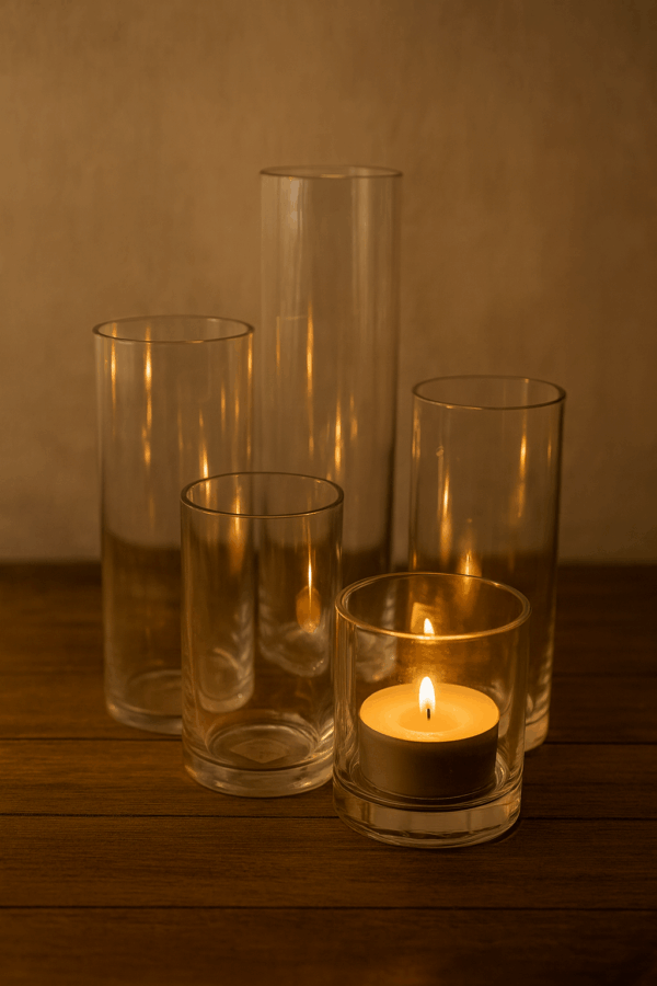 glass holder cylinder setting Glass candle holders for elegant displays.
