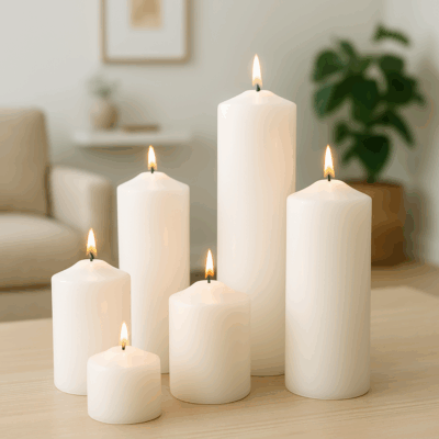 pillar candles setting Pillar candles in plain white finish – CANDLE MAKERS South Africa