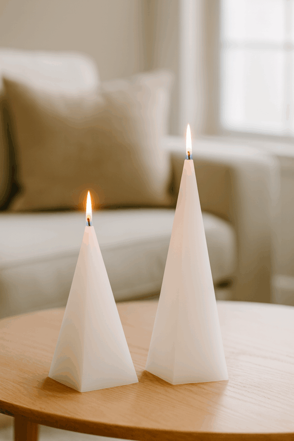 pyramid setting pyramid candles on table