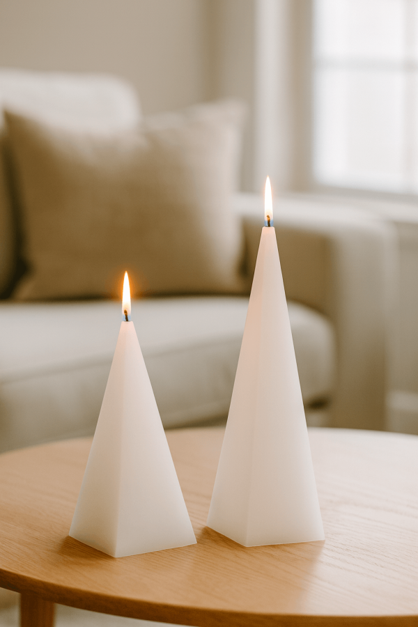 pyramid candles on table