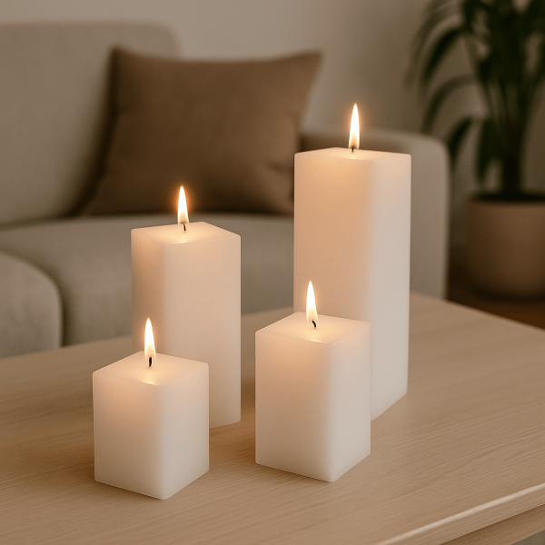 Square candles in plain white finish – CANDLE MAKERS South Africa