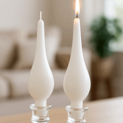 Teardrop candles 8pack in glass holders.