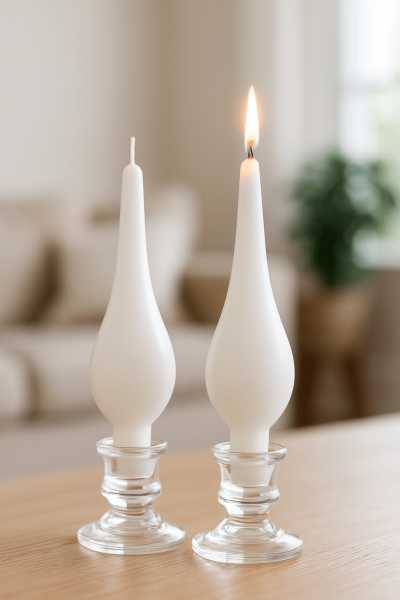 Teardrop candles 8pack in glass holders.