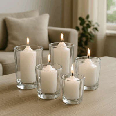 votive candles setting Bell top and flat top votive candles in white finish – CANDLE MAKERS South Africa