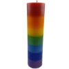 7-Layer chakra pillar candle with seven stacked colour bands – red, orange, yellow, green, blue, indigo and violet – standing upright on a neutral background.