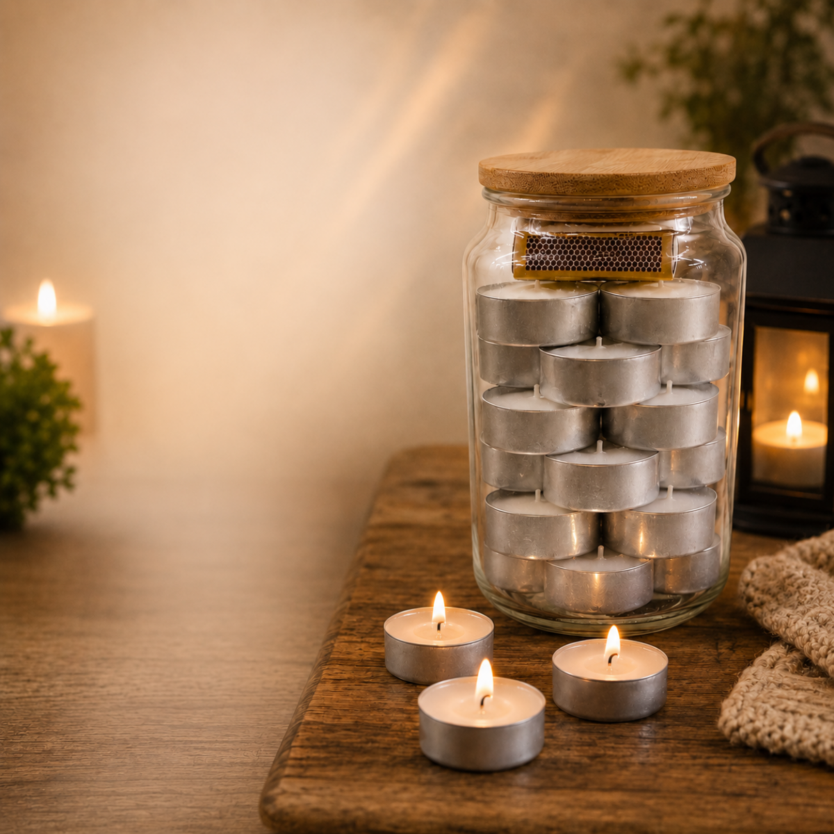 Tea Lights & Matches in Glass Jar