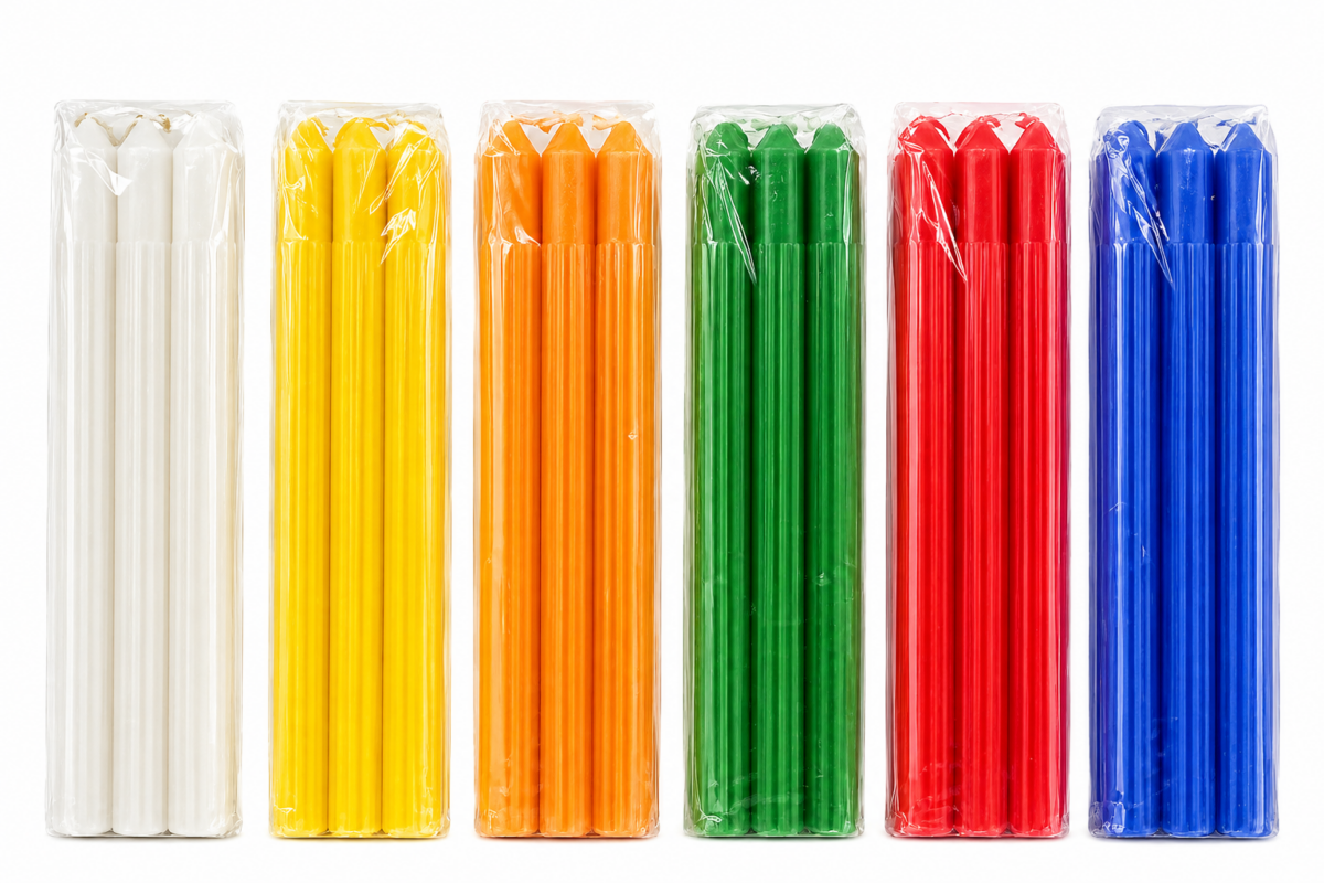 Solid Colour Fluted Candles 2.2×25cm – 6 Pack